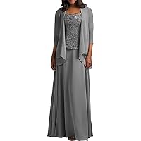 Mother of The Bride Dresses with Jacket Lace 2 Pieces Wedding Guest Dresses for Women Long Chiffon Mother of The Bride Dress