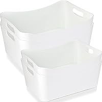 Peohud 4 Pack White Plastic Storage Bins, Pantry Organizer Bin with Handles, Open Storage Organizing Bins for Classroom, Office, Shelves, Cabinet Collection Container Bin, Under Sink Organizer