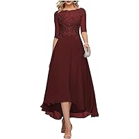 Lace Appliques Mother of The Bride Dress Chiffon A line Tea Length 3/4 Sleeves Formal Evening Party Gowns for Women