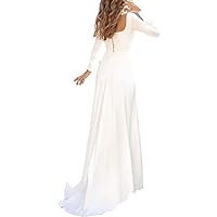 Beach Casual Open Back Wedding Dresses Sweep Brush Train A-Line Long Sleeve Square Neck Chiffon with Solid