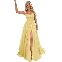 Lace Appliques Off Shoulder Prom Dress for Women Glitter Tulle High Slit Formal Party Gown Prom Ball Gown LN319