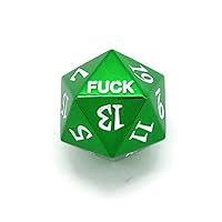 Green Metal D20 F Dice Critical Fail F 20 Sided Die Set DND Silver Chrome Color Number for Role Playing Game Dungeons and Dragons D&D Pathfinder Shadowrun and Math Teaching