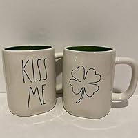Rae Dunn KISS ME Mug with Cloverleaf on back - double sided - Green inside - Saint Patrick's Day - Irish - Ceramic
