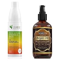VoilaVe Organic Moroccan Argan Oil for Skin, Hair & Nail & Natural Triple Action Vitamin C Serum for Face - Made in USA - Combo
