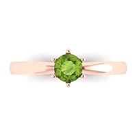 Clara Pucci 0.45ct Round Cut Solitaire Genuine Natural Pure Green Peridot 6-Prong Classic Statement Ring Gift In 14k Rose Gold for Women