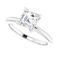 18K Solid White Gold Handmade Engagement Ring 1.00 CT Asscher Cut Moissanite Diamond Solitaire Wedding/Bridal Ring for Women/Her Anniversary Ring