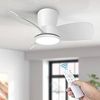 30 Inch Quiet Ceiling Fan with Lights and Remote, White Modern Ceiling Fan, 3 CCT Dimmable Low Profile Ceiling Fan Light, Reversible Ceiling Fan w/ 3 Blades for Living Room Bedroom Covered Outdoor
