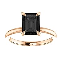 1 CT Solitaire Emerald Cut Black Diamond Ring 14k Rose Gold, Four Claw Genuine Black Diamond Engagement Ring, Gothic Black Onyx Emerald Ring, Engagement Ring For Her