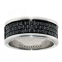 1.1 Ct Dazzling Round Cut Black Diamond .925 Sterling Silver Wedding/Engagement Ring for Men - High Polish Finish - Comfort Fit Fashion Style Anniversary Band