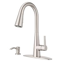 Pfister Barulli Kitchen Faucet with Pull Down Sprayer and Soap Dispenser, Single Handle, High Arc, Spot Defense Stainless Steel Finish, F5297BARGS