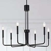 Black Chandeliers for Dining Room, Dining Room Light Fixture Over Table, 6-Light Modern Farmhouse Chandeliers, 28 Inches Hanging Light Fixture for Dining Room, Adjustable Height
