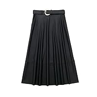 Women's Leather Skirt Half Skirt Women's Plain High Waist A-line Horn Skirt Women's Street Dress (Color : D, Size : Medium)