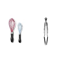 OXO Good Grips 2-Piece Silicone Whisk Set and OXO Good Grips 9-Inch Tongs with Silicone Heads, Black