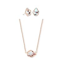 Kendra Scott Gift Bundle, Tessa Stud Earrings and Tess Pendant Necklace for Women, Fashion Jewelry, Rose Gold-Plated, Iridescent Dichroic Glass