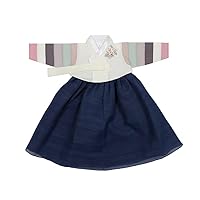 Korea Traditional Clothing Hanbok Girl Baby First Birthday Party Celebration Ivory Navy hhg01