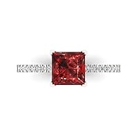 Clara Pucci 1.66ct Princess Cut Solitaire W/Accent Genuine Natural Red Garnet Engagement Promise Anniversary Bridal Ring 18K White Gold