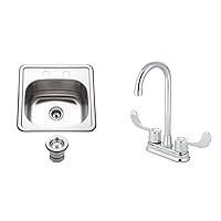 Houzer Stainless Steel Hospitality Bar Prep Sink and Kingston Brass Polished Chrome Vista Bar Faucet Bundle