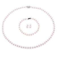 JYX Pearl Necklace Set AA+ 6-7mm Natural White Freshwater Cultured Pearl Necklace Bracelet and Earrings Set for Women