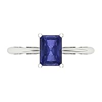 1.05 ct Radiant Cut Solitaire Genuine Simulated Blue Tanzanite Stunning Classic Statement Ring 14k White Gold for Women