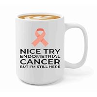 Endometrial Cancer Survivor Coffee Mug 15oz White -Nice Try - Endometrial Cancer Awareness Peach Ribbon For Cancer Uterine Cancer Survivor