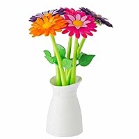 Flower Shop Pen Set with Vase, Set of 5 Colorful and Decorative Flower-shaped Pens with Matching Holder