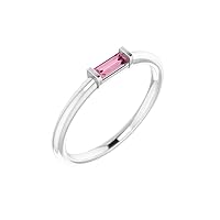 925 Sterling Silver Natural Pink tourmaline Straight Baguette 4x2mm Polished Stackable Ring Size N 1/2 Jewelry for Women