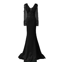 Women's Long Sleeve Satin and Tulle Applique Evening Party Dresses Custom Made