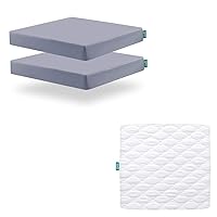 Square Playard/Playpen Mattress Pad Protector White & Fitted Sheets 2 Pack Grey, Perfect for 36 X 36 Portable Playard