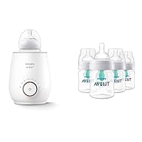 Philips Avent Baby Bottle Warming Bundle with Anti-Colic Baby Bottle with AirFree Vent, 4 Ounce, 4 Pack + Fast Baby Bottle Warmer