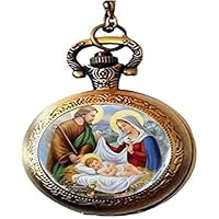 Religious Belief Jewelry Blessed Virgin Mary Jesus Glass Art Photo Pocket Watch Necklace Man Woman Jewelry as Gifts
