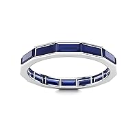 Blue Sapphire Baguette 4x2mm Full Eternity Band Ring | Sterling Silver 925 With Rhodium Plated | Beautiful Emerald Cut Eternity Ring For Girls And Women's