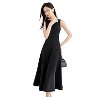 Elegant Black Party Dress for Women Spring A-line Sleeveless Dresses