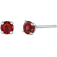 Peora Solid 14K Gold 4mm Round Garnet Solitaire Stud Earrings for Women, Hypoallergenic 0.50 Carat total AAA Grade, January Birthstone, Friction Backs