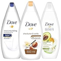 Dove Variety Pack Body Wash, Shea Butter, Glowing Ritual Lotus Flower, and Invigorating Ritual Avacado Oil for Pampering and Softening Skin, Natural Moisturizers, 16.9 Ounces Each, 3 Count