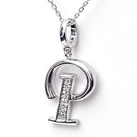 Silver Diamond Initial Pendant P with Silver Chain