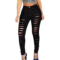 Andongnywell Women's Hight Waisted Butt Lift Stretch Ripped Skinny Jeans High Rise Distressed Denim Pants Trousers