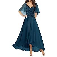 Mother of The Bride Dresses for Wedding Lace V Neck Evening Dress Chiffon Formal Gown