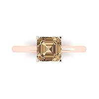 1.45ct Asscher Cut Solitaire Brown Champagne Simulated Diamond 4-Prong Classic Statement Ring Real 14k Rose Gold for Women