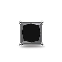 Princess Black Diamond Men's Stud Earrings AA Quality in 18K White Gold Available in Small to Large Sizes