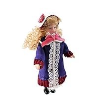 Melody Jane Dolls Houses Victorian Little Girl in Purple Dress Coat 1:12 Porcelain People