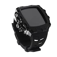 Modification Kit for iWatch Series 7 6 5 4 SE Metal Case with Glass Screen for Apple Watch 44mm 45mm Rubber Band Bumper Cover (Color : Black-W, Size : 45mm for 7)