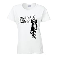 Omar Little Omar's Comin Hustle Wire Tv Show Ladies T Shirt