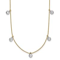 18k Two tone Gold Diamond Stations Necklace 18 Inch Measures 6.8mm Wide Jewelry for Women