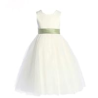 Pageant Wedding Flower Girl Dresses Tulle Button Fly with Bow Sash