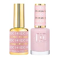 DC Duo Gel & Matching Lacquer Polish Set Soak off Gel NAIL All In One Daisy Top Coat for Nails (with bonus side Glitter) Made in USA (141 Pink Champagne)