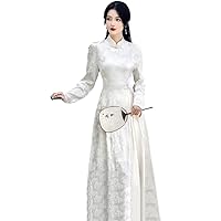 Jacquard Women Improve Vietnam Traditional Chinese Evening Cheongsam White Long Ladies Elegant Qipao Dress