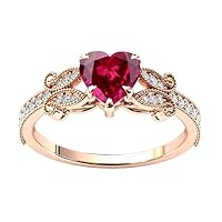 Vintage 3 CT Heart Shape Ruby Engagement Ring 14k Gold Red Ruby Wedding Ring Antique Leaf Style Wedding Ring Unique Ruby Bridal Anniversary Ring