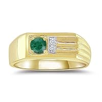 0.02 Cts Diamond & 0.27 Cts of 4.5mm Round Natural Emerald Mens Ring in 14K Yellow Gold