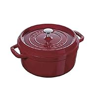 Staub Two-Handled Pot, Picot Cocotte, Round, 8.7 inches (22 cm), Oven Safe, Bordeaux