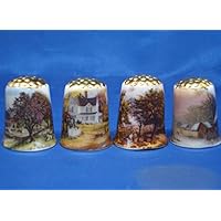 Porcelain China Collectable - Set of Four Thimbles - Four Seasons of The Year Gold Top